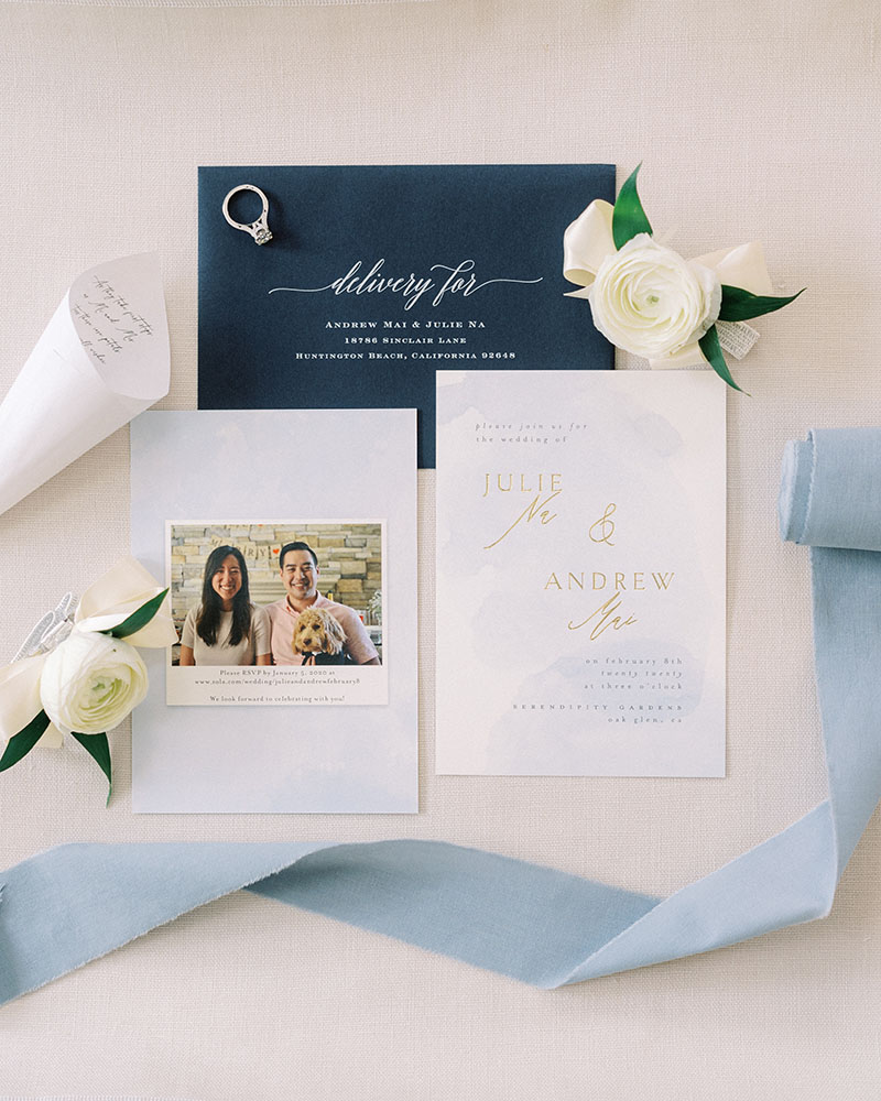 flat lay wedding invitation