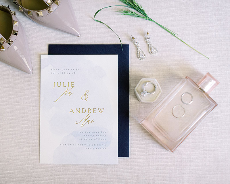 flat lay wedding invitation