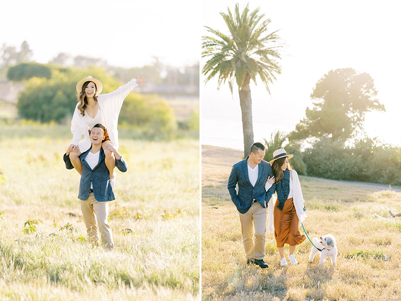 open fields yellow flowers engagement session