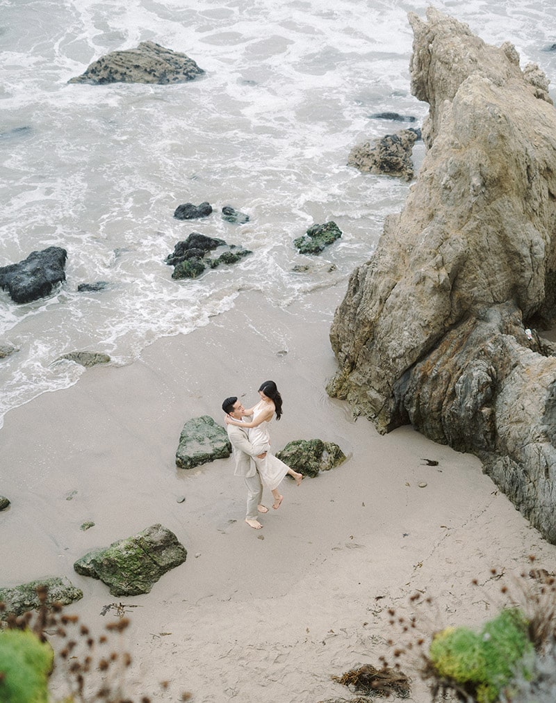 beach engagement session aerial shot